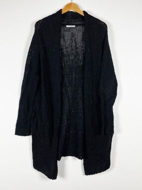 MM Lafleur Mary Mercerized Cotton Crochet Open Front Cardigan Sweater Black S